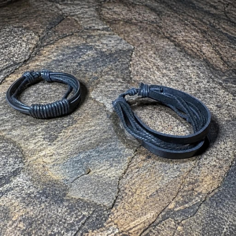 2Pcs Black Woven Leather Cord Couples Friendship Bracelets Set Unisex NEW